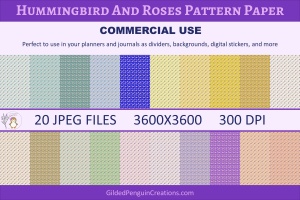 Hummingbird and Roses Pattern Paper