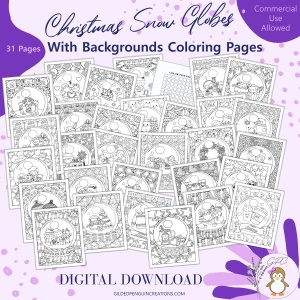 Christmas Snow Globe With Backgrounds Coloring Pages PLR Bundle