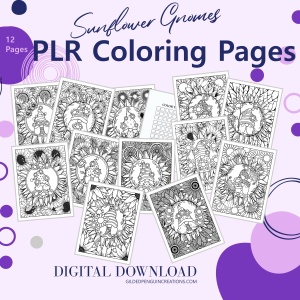 Sunflower Gnomes PLR Coloring Pages With White Border