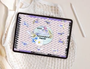 2023 Pink Hummingbird Annual Digital Planner with Dashboard