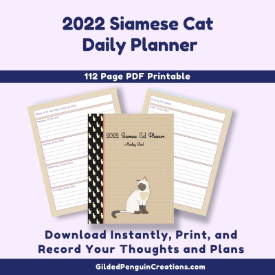 2022 Siamese Cat Daily Planner Printable