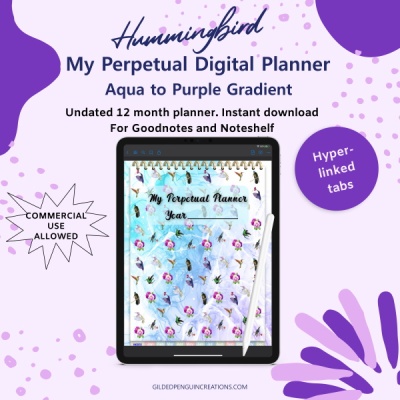 2023 Gradient Hummingbird My Perpetual Undated Annual Digital Planner