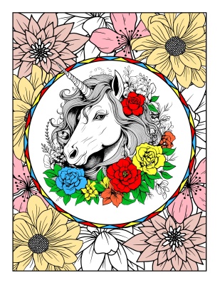 Enchanted Elegance Unicorns and Flowers With Backgrounds Coloring Pages PLR Bundle