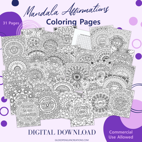 Mandala Affirmations Coloring Pages PLR Bundle